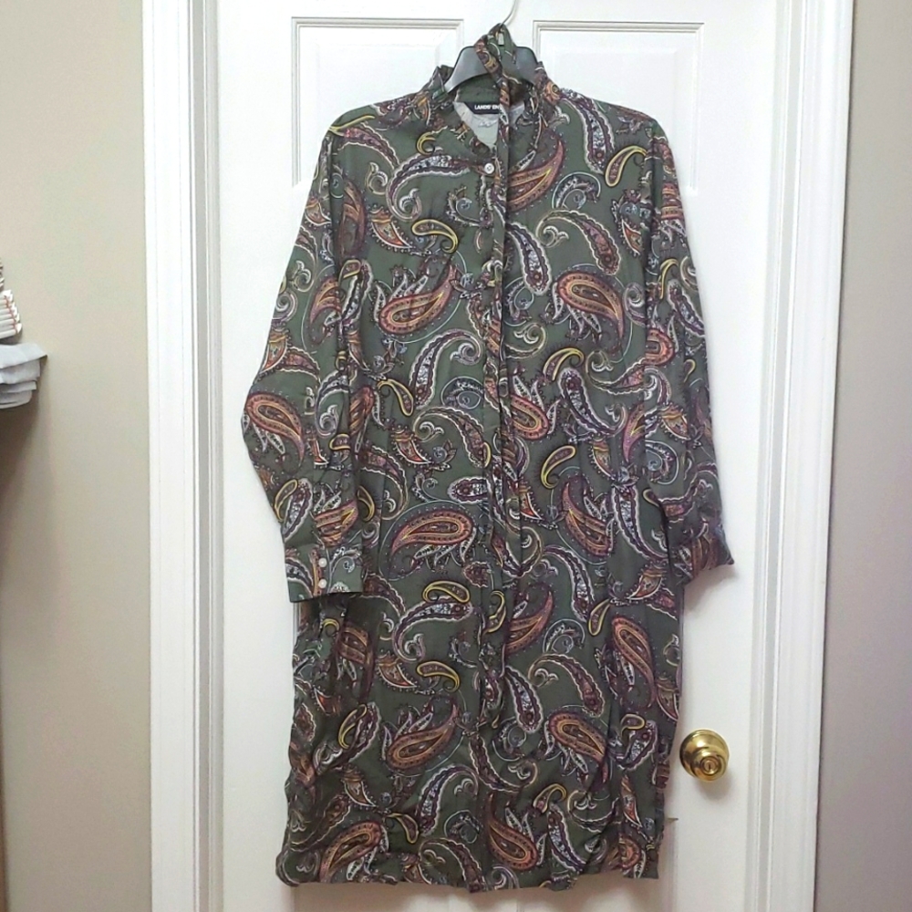 Lands End Long sleeves Woven Shirt Dress Print
